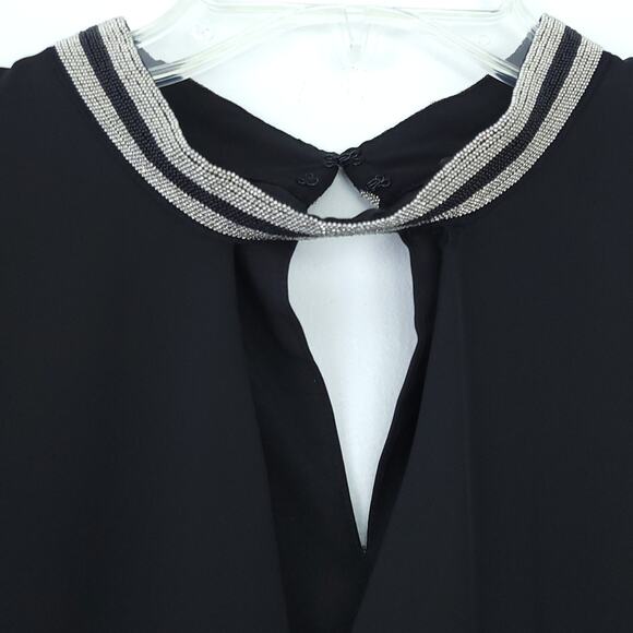 Laundry by Shelli Segal Black Sleeveless Blouse Large Silver Embellish Neckline - Picture 5 of 7